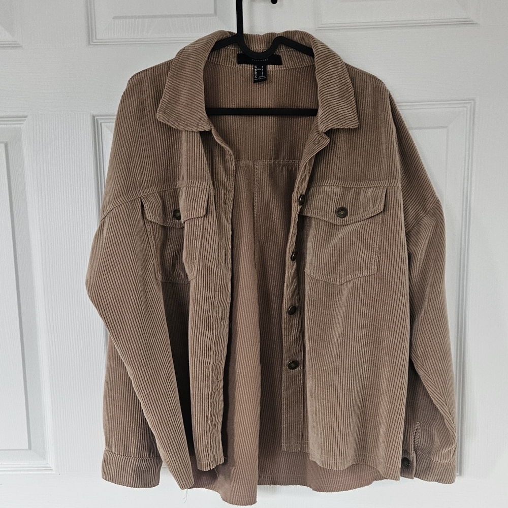 Forever 21 Women's Tan Corduroy Jacket Button-Front Shacket Pockets Small